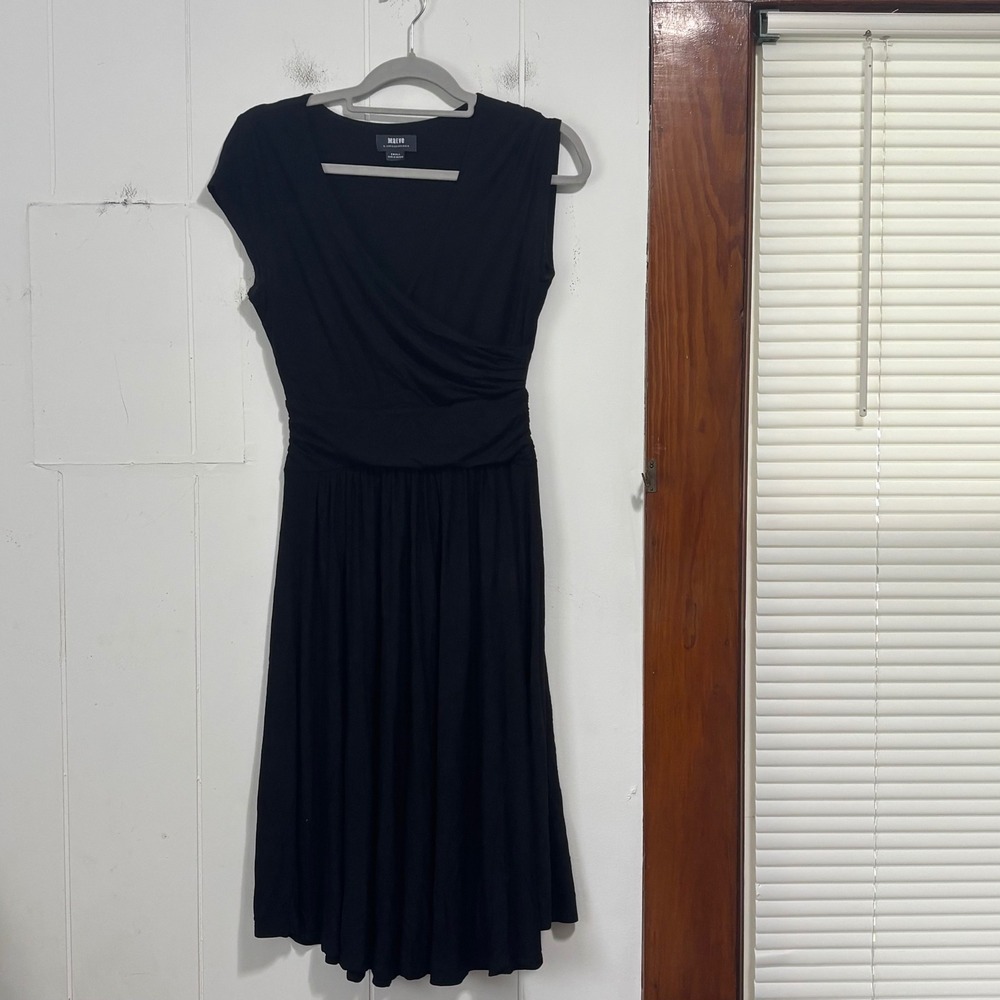 Maeve by Anthropologie Black Faux Wrap Jersey Knit Cap Sleeve Dress Small